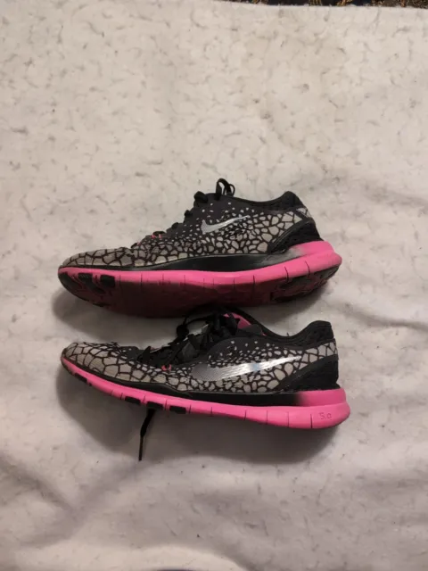 Nike Womens Free 5.0 TR Fit 704695-012 Black Pink Running Shoes Lace Up Size 9