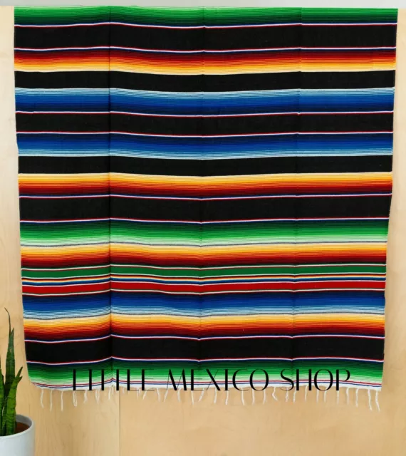 Authentic Serape, Mexican Blanket, Multi Black, 5 X 7, Sarape Southwest Throw