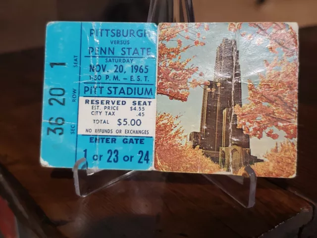 Vintage 1965 Pitt Vs Penn State Nittnany Lions Ncaa College Football Ticket Stub