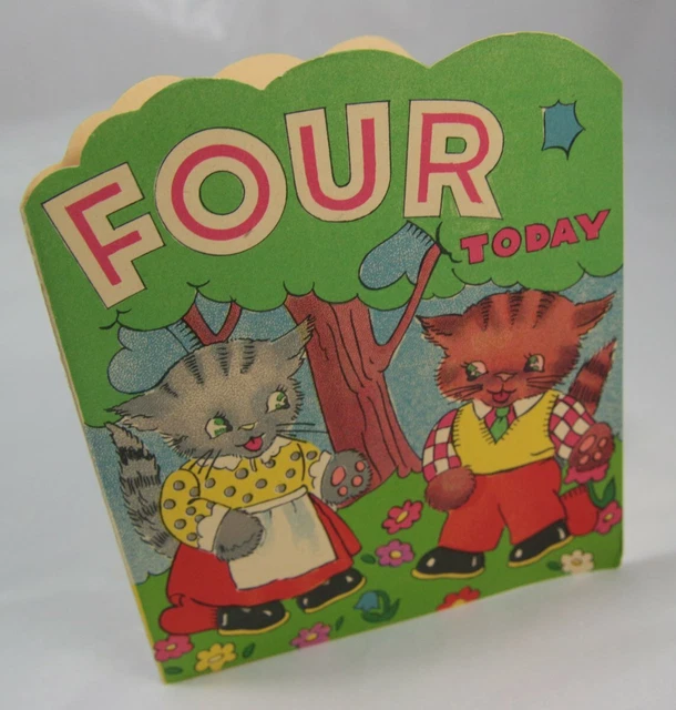 Vintage Greetings Card Four Today - Kittens Mia Cards England Ref 712 Circa 40s