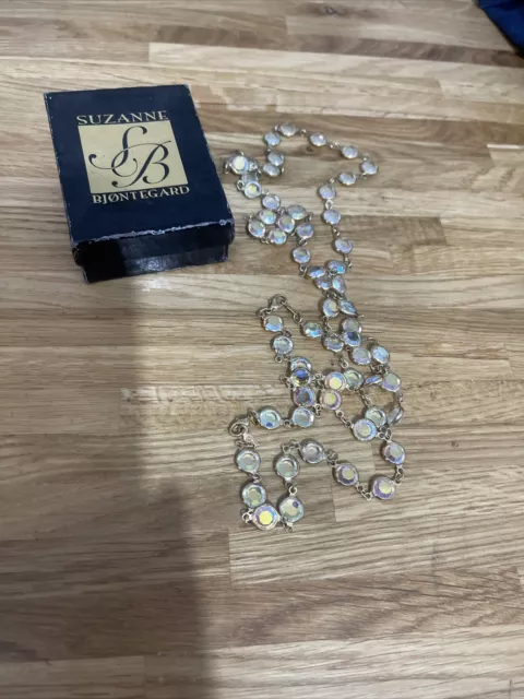 suzanne bjontegard bezel  necklace Multicoloured Crystals Gold Tone Boxed 21 In