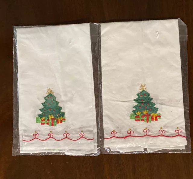 4 Vintage Christmas Tea Towel Hand Towel Embroidered Tree Angel Gifts  NEW -FE23