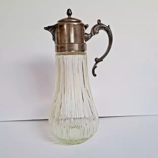 Antique Glass & Silver Decanter Ewer Jug Carafe Pitcher With Handle Pre-owned