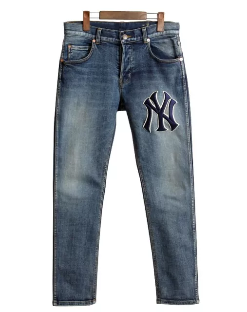 Gucci Men's Denim Pant With Ny Yankees™ Patch In Blue size 33