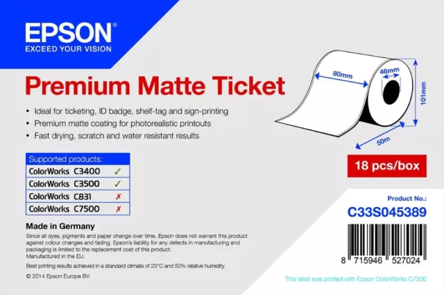 Epson Premium Matte Ticket Roll, 80 mm x 50 m