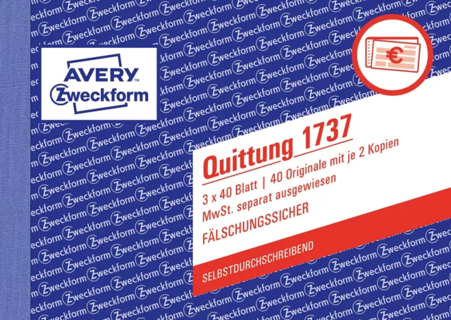 Avery Zweckform Receipt VAT Shown Separately 1st 2nd and 3rd Page Pr (US IMPORT)