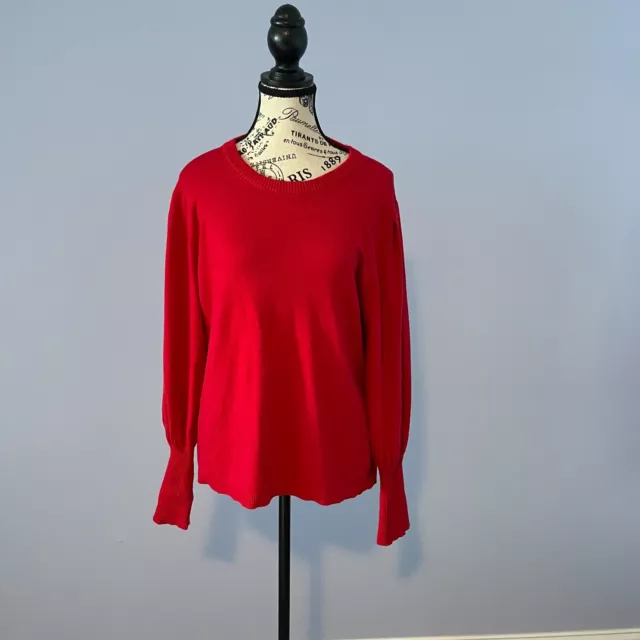 Magaschoni Women’s Cuffed Red Long Sleeve Crew Neck Pullover Sweater Size XL