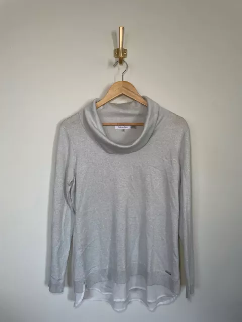 Calvin Klein Women's Glittery Cowl Neck Top Silver MD