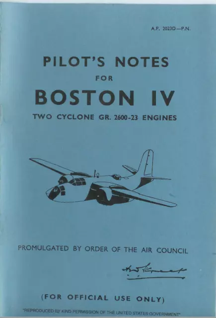 40 Page Douglas A-20 HAVOC BOSTON IV Bomber Pilot's Notes 2023D Flight Manual CD