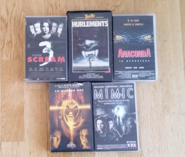 Lot 5 Vhs film Horreur K7 video cassette Scream Anaconda Mimic Hurlements Horror