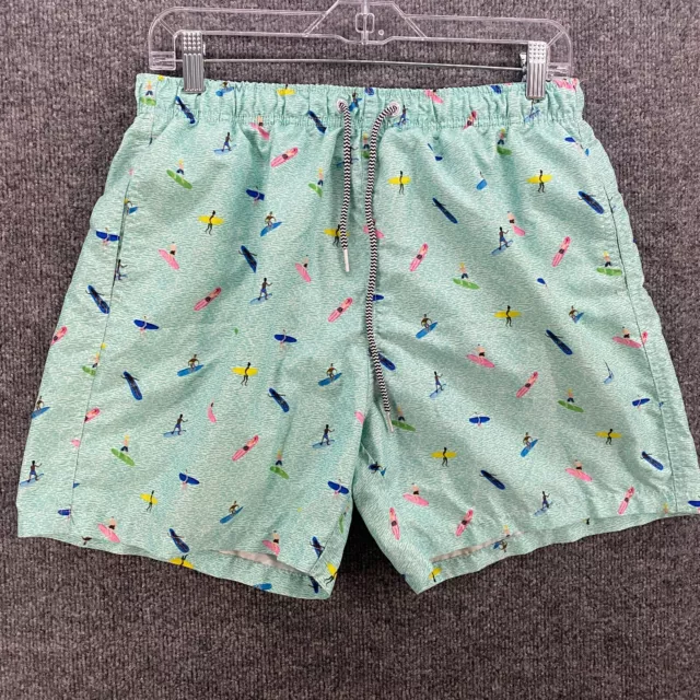 Boardies Swim Shorts Mens Size Large L Green Surf Print Trunks Drawstring Beach