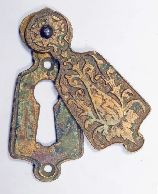 Victorian Door Lock Swing Covered Key Escutcheon Ornate Cast Bronze - 1870-80's