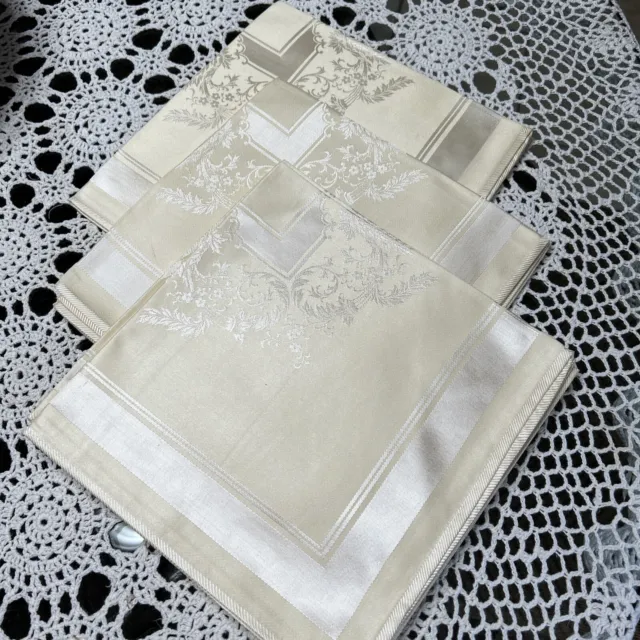 Vintage Set 6 Irish Linen Double Damask Napkins Feathery Scrolls Floral