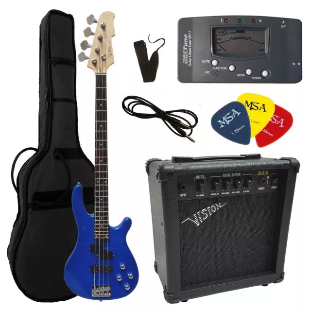 E-Bass JB8 BLAU METALLIC, im Set, Verstärker Vision B25, Gigbag, Band, Zubehör