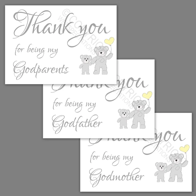 Thank You Godparents Card – Blue Teddy Bear – A6 – Boy Christening