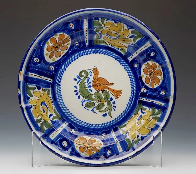 Antique Spanish Faience Painted Tin Glazed Dish 19Th C.