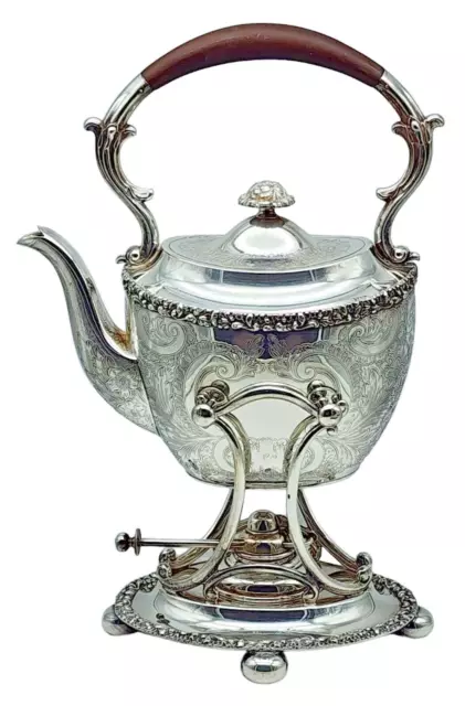 Antique ELLIS BARKER English Silver Plate Tilting Teapot with Burner & Stand