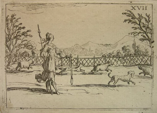 Callot `Jägerin Mit Hund, Auf Der Jagd´ L. 643 Ii (Ii), Radierung, (~1625) 1646