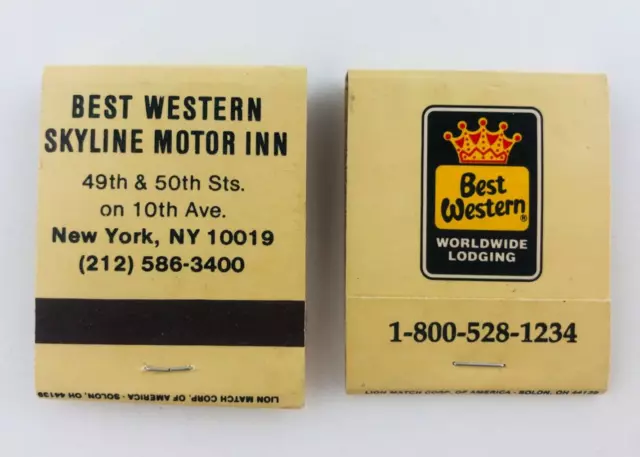 Vintage Best Western Skyline Motor Inn New York City NYC NY Matchbook Qty 2