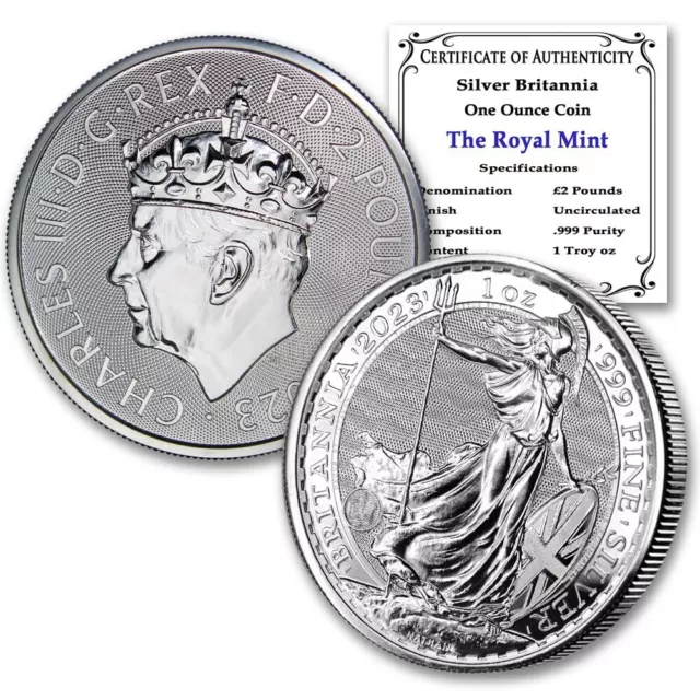 Great Britain 2023 1oz Silver King Charles III Coronation Britannia BU w/CoA