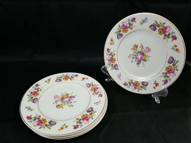 Old Ivory Syracuse China Sharon Set of 4 Salad Plates 8" Vintage Retired Floral