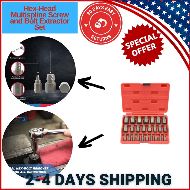 HEXHEAD MULTISPLINE SCREW and Bolt Extractor Set, EasyOut Screw