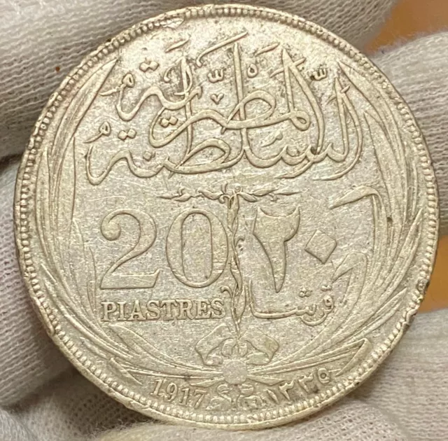 Egypt 1917 As1335~ Silver 20 Qirsh/Piastres~Hussein Kamel~250,000 Mintage