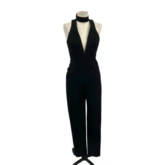 Michelle Mason Choker Plunge Jumpsuit Sleeveless Black Size 4