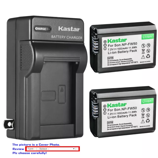 Kastar Battery AC Wall Charger for Sony NP-FW50 BC-VW1 & SLT-A55 NEX-3 NEX-3N