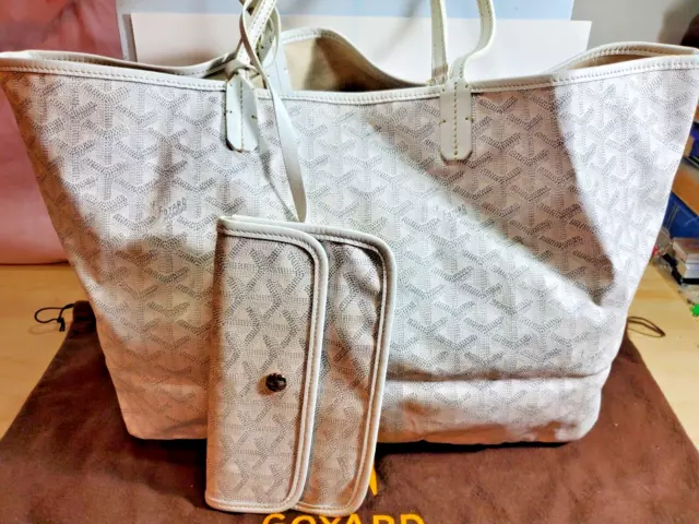 Goyard Saint Louis PM white and cream tote bag coated canvas with pouch