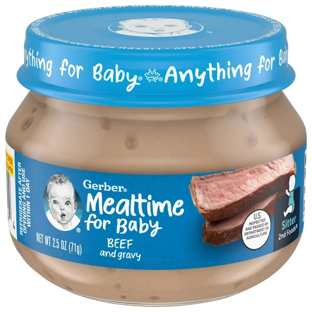 10 Gerber Baby Food 2nd Stage Foods Beef & Gravy, 2.5 oz Jar