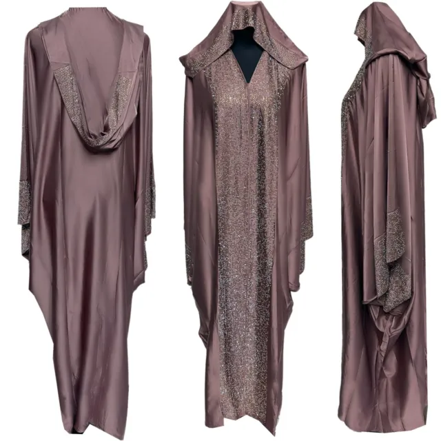 Luxus Damen Offene Vorderseite Abaya Jalabiya Langes Kleid mit Stein Werk