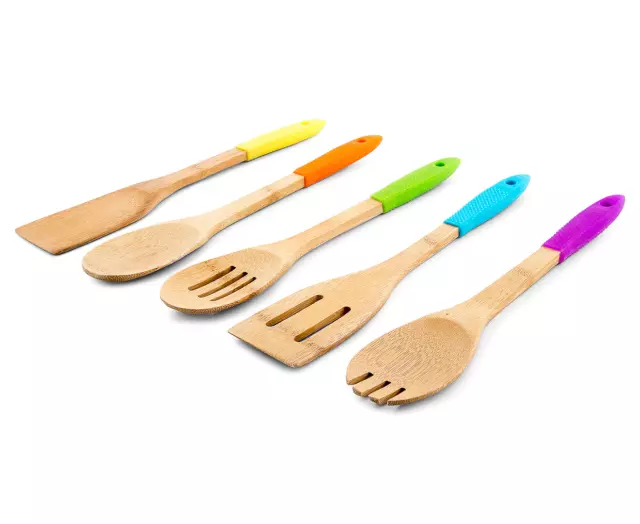 Bamboo Kitchen 5-Piece Utensil Set - Multi Color Spoon Turner Fork Spatula 2