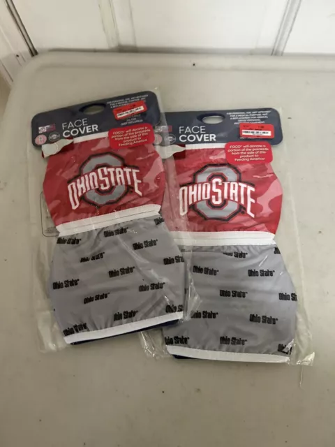 OHIO STATE BUCKEYES FOCO 2 PIECE FACE MASK COVERINGS, Red Grey, 2 Pack, New #11