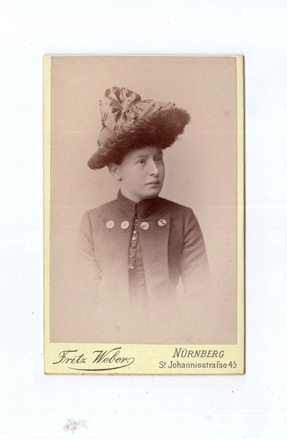CDV Foto Damenportrait mit schönem Hut - Nürnberg 1880er