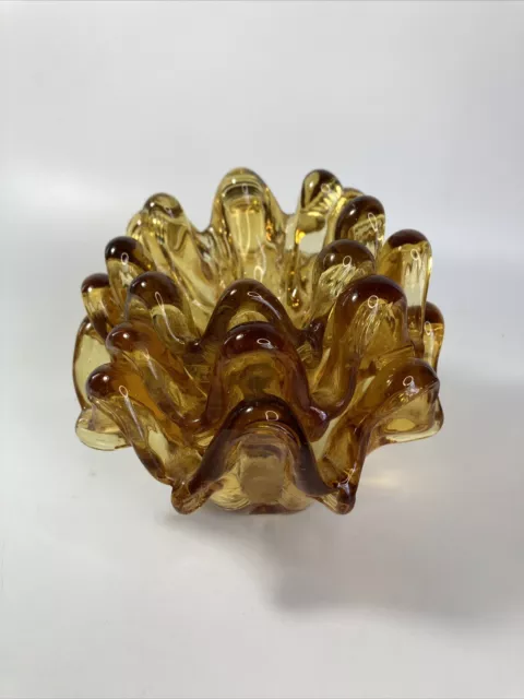 VTG Murano Nesting Bowls Italian Art Glass Amber Stacking Ashtrays Set of 3 MCM