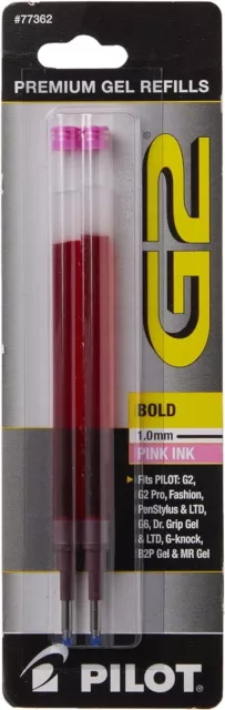 PILOT G2 Gel Ink Refills For Rolling Ball Pens, Bold Point, Pink Ink, 2-Pack