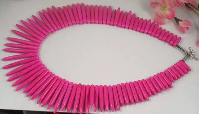 Gradual size pink howlite  spike stick beads necklace/20mm -45mm beads(J141-w4)