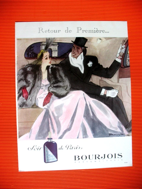 Bourjois Press Advertisement Perfume Evening De Paris Illustration Mourgue Ad 1946