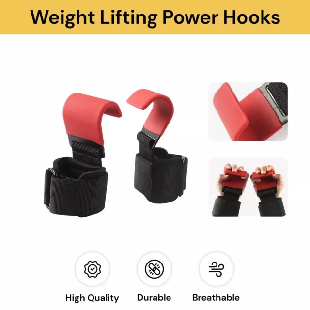 Weight Lifting Hooks Power Hand Grips Wrist Support Bar Straps Gym Hook Gloves 3