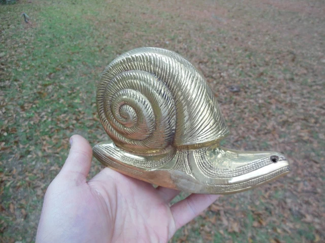 Vintage MCM Solid Brass Snail Figure Doorstop Mid Century Missing Antennas