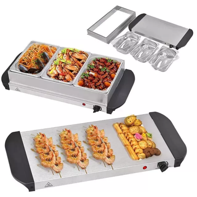 3 Tray 1.5L Bain Marie Stainless Steel New Food Warmer Buffet Electric Server