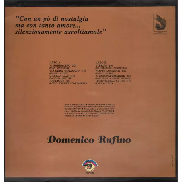 Domenico Rufino ‎ LP Vinilo Nuevo Sellado, Mismo / Mea Sur – VLP636 Nuevo 2