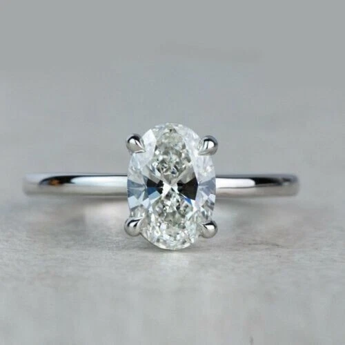 2Ct Oval Schliff Künstlicher Diamant Damen Solitaire Ringe 14k Weißgold Finish