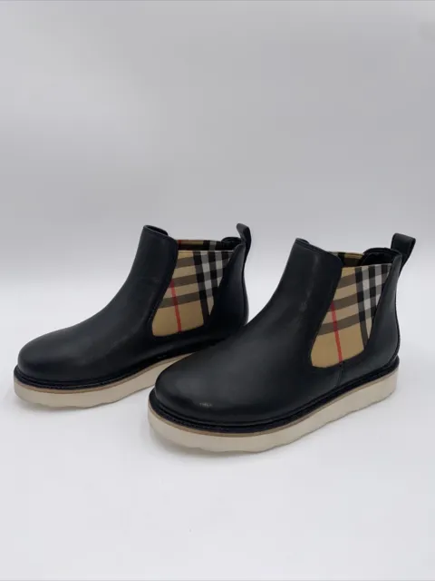 Burberry Kids Vintage Check Detail Leather Chelsea Boots Black Size 33 3