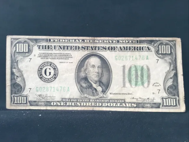 1934  Chicago $100 Federal Reserve Note Green Seal Dollar Bill G03539365 A