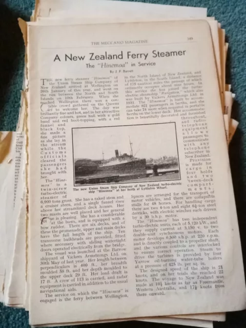 B9N Ephemera 1940s article hinemoa new Zealand ferry Steamer