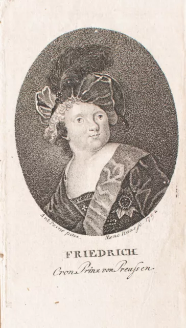 Friedrich der Große Kronprinz Preußen Meno Haas nach Pesne Orig Radierung 1792