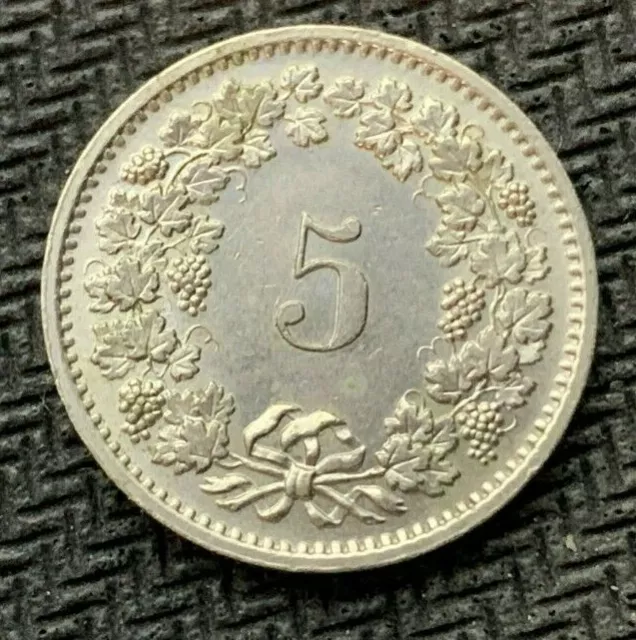 1971 Switzerland 5 Rappen Coin  AU UNC   World Coin   #B1329