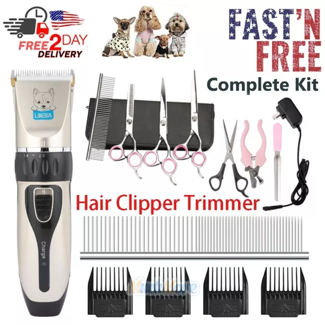 Professional Mute Pet Dog Electric Hair Clipper Trimmer Shaver & 7" Scissors Kit